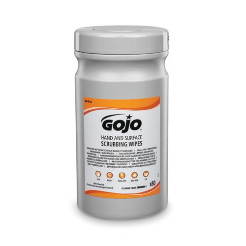 Gojo Hand And Surface Scrubbing Wipes Canister Pack Of 80 9680 06 Eeu