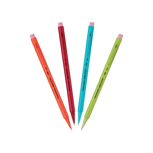 GL13258 | PaperMate Non-Stop Mechanical Pencils are great for handwriting and technical drawing. Just twist the tip to expose fresh lead with the spring-powered action and use the eraser on the end for quick removal of mistakes. The neon coloured barrel provides a firm grip for extra control and comfort. They are perfect for technical drawing or transcribing shorthand without the risk of a broken pencil. This pack contains 48 x 0.7mm HB lead pencils with neon coloured barrels.