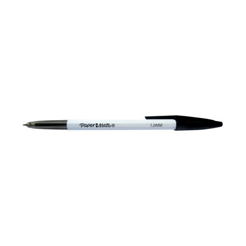 Experience laser-smooth writing with Paper Mate Ballpoint Pens. These black pens feature laser tip technology for a fluid and accurate writing experience. The 1mm fine point lays down bold details so your writing stands out. Each Paper Mate pen has a slim, lightweight design and a cap colour that matches the body for easy identification. Supplied in a pack of 50 black ballpoint pens.