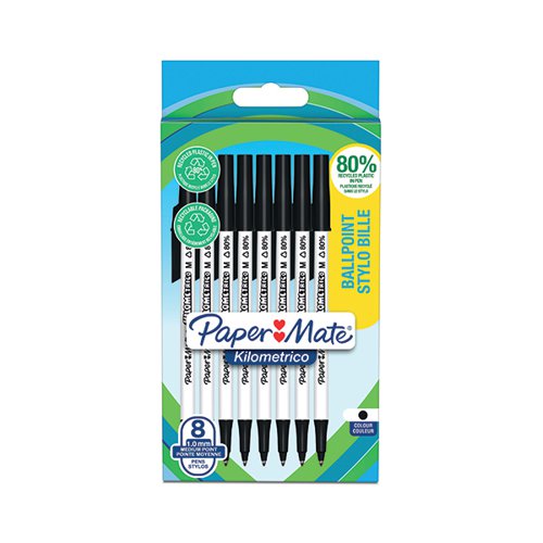 PaperMate Kilometrico Ballpoint Pen Medium 1.0mm Black (Pack of 8) 2187678 GL87678 Buy online at Office 5Star or contact us Tel 01594 810081 for assistance