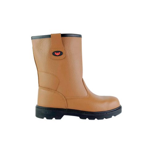 GNS00104 | The Tuffking Glacier Safety Rigger Boot is built for any industrial workplace. The tan Apollo leather offers durability and two pull loops for ease of putting on. The boot is water resistant has a fur lining that provides some warmth in cold months. Dual density PU outsole offers resistance to oils, acids an alkali materials and is durable for hard wearing environments. Built with corrosion resistant stainless steel toe cap and midsole, this safety rigger offers the protection required according to EN ISO 20345 safety standards and also meets UKCA requirements.