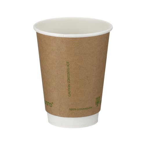 Double Wall Coffee Cup PLA Lined 12oz Kraft (Pack of 500) B04013