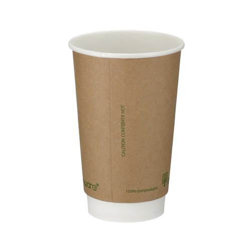 Double Wall Coffee Cup PLA Lined 16oz Kraft (Pack of 500) B04014