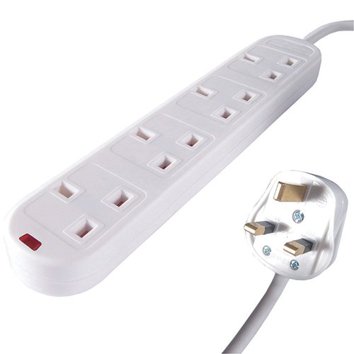 4 Way 2 Metre Surge Protection Extension Lead White S4W2MP