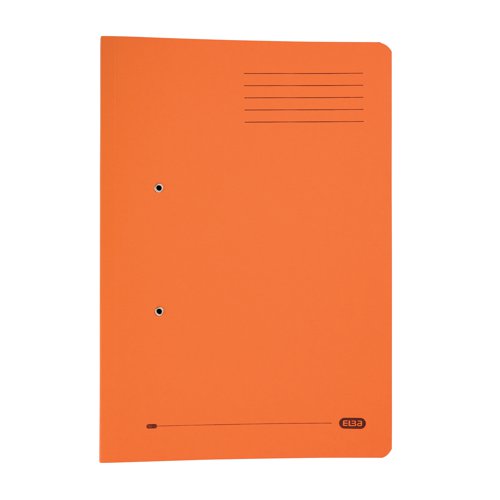 This quality Elba spring pocket file is made from durable 100% recycled manilla. The all metal transfer spring mechanism has a 32mm capacity and enables easy insertion, removal and rearranging of your A4 or foolscap documents. The file also features a pocket on the inside back cover for additional loose sheets. Ideal for colour coordinated filing. This pack contains 25 orange foolscap files.