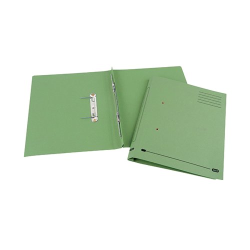 This handy Elba Spirosort spring file is ideal for filing punched A4 and foolscap papers with 2 transfer prongs and a compressor bar to hold contents securely in place. The environmentally friendly file is made from 100% recycled 260gsm manilla and has a 20mm capacity for up to 200 sheets. This pack contains 25 green files.