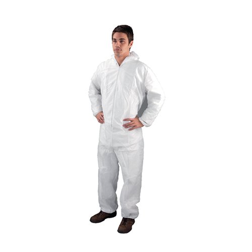 Single Use Non-Woven Coverall Medium 40-44 Inch White DC03 HEA00362 Buy online at Office 5Star or contact us Tel 01594 810081 for assistance