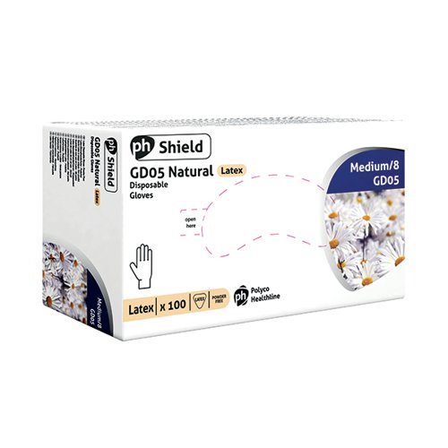 Shield Powder-Free Latex Gloves Medium Pack of 100 GD05