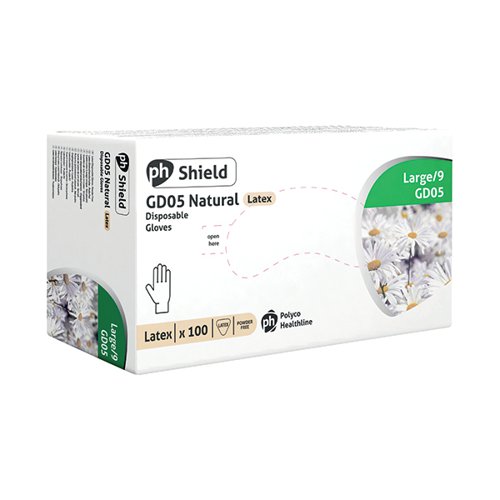 Shield Powder-Free Latex Gloves Large Natural (Pack of 100) GD05 HEA00400 Buy online at Office 5Star or contact us Tel 01594 810081 for assistance