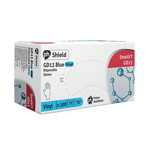 Shield Powder-Free Vinyl Gloves Small Blue (Pack of 100) GD13 HEA00568 Buy online at Office 5Star or contact us Tel 01594 810081 for assistance