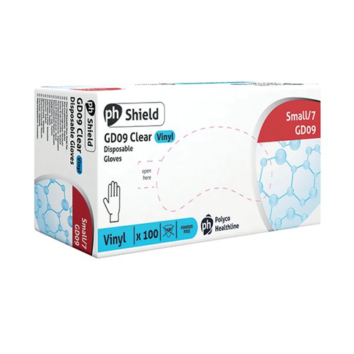 Shield Vinyl Powder-Free Gloves Small Clear (Pack of 100) GD09 HEA00947 Buy online at Office 5Star or contact us Tel 01594 810081 for assistance