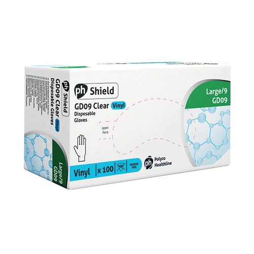 Shield Powder-Free Vinyl Gloves Large Clear (Pack of 100) GD09 HEA00949 Buy online at Office 5Star or contact us Tel 01594 810081 for assistance