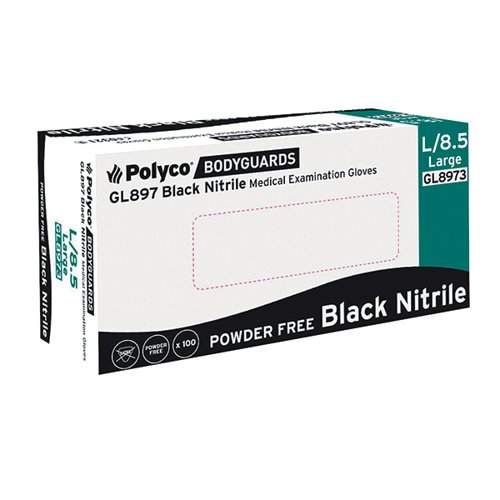 Exam Gloves Nitrile Powder-free Large Black [50 Pairs]