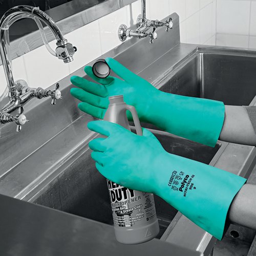 Polyco Nitri-Tech III Flock Lined Nitrile Synthetic Rubber Glove Size 9 Green 926 HEA80397