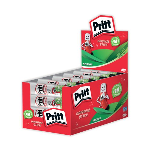 This solvent-free formula offers a strong and long-lasting adhesion while guaranteeing a solid initial tack and low paper wrinkling. Easy to apply, it is a high quality glue made with 97% natural ingredients and it is recyclable! Supplied in a value pack containing 24 sticks, Pritt Stick 22g is ideal for sealing envelopes and gluing papers and documents in the workplace. This pack contains 24 x 22g sticks in a display box.