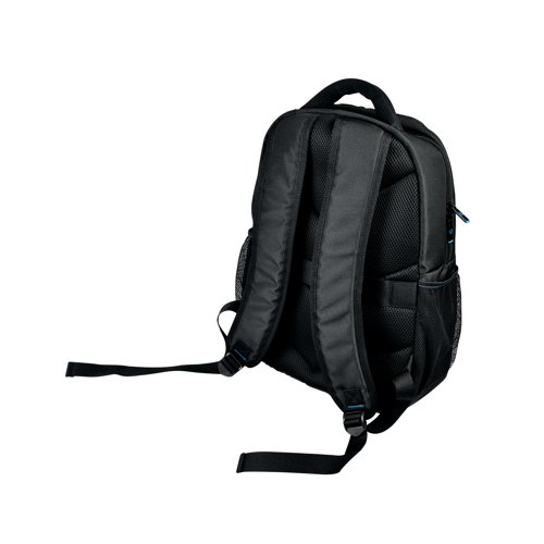 This stylish and professional laptop backpack from Monolith contains numerous useful pockets and organisation sections suitable for documents stationery and more. With a padded pocket for protection of your laptop, iPad or tablet measuring up to 15.6 inches. Featuring a comfortable carry handle and padded straps, the backpack is a modern design supplied in black with blue ascents and blue lining. Made from recycled plastic bottles, this backpack helps protect our environment keeping plastic out of our oceans.