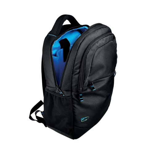 This stylish and professional laptop backpack from Monolith contains numerous useful pockets and organisation sections suitable for documents stationery and more. With a padded pocket for protection of your laptop, iPad or tablet measuring up to 15.6 inches. Featuring a comfortable carry handle and padded straps, the backpack is a modern design supplied in black with blue ascents and blue lining. Made from recycled plastic bottles, this backpack helps protect our environment keeping plastic out of our oceans.