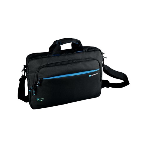 This stylish and professional laptop briefcase from Monolith contains numerous useful pockets and organisation sections suitable for documents stationery and more. Featuring a padded pocket for protection of your laptop, iPad or tablet measuring up to 15.6 inches. Including comfortable padded handles, the briefcase is a modern design supplied in black with blue ascents and blue lining. Made from recycled plastic bottles, this briefcase is environmentally friendly.