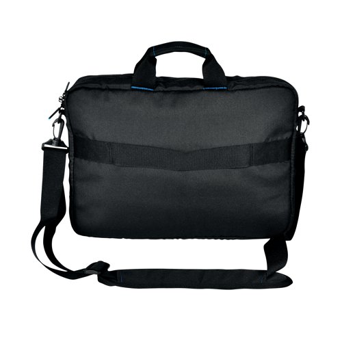 This stylish and professional laptop briefcase from Monolith contains numerous useful pockets and organisation sections suitable for documents stationery and more. Featuring a padded pocket for protection of your laptop, iPad or tablet measuring up to 15.6 inches. Including comfortable padded handles, the briefcase is a modern design supplied in black with blue ascents and blue lining. Made from recycled plastic bottles, this briefcase is environmentally friendly.