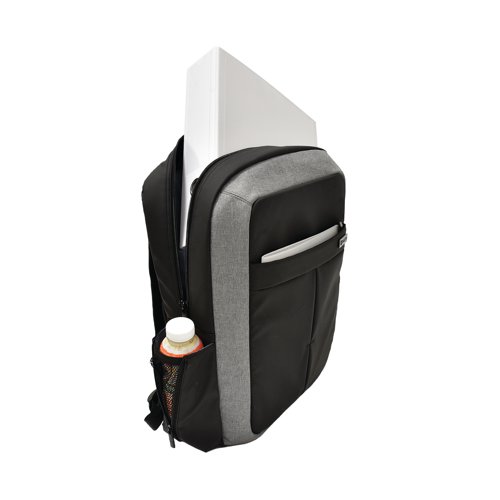 The Monolith Business Laptop Backpack has a large main compartment with padded 17.2 inch laptop pocket and additional storage pockets. With quick access front pockets for small item, zipped side pockets for drinks bottle and mobile phone storage and lockable zippers for added security. Featuring a top grab carry handle and padded shoulder strap for comfort and ease of use. The backpack has a back strap for easy stowage in a trolley case.