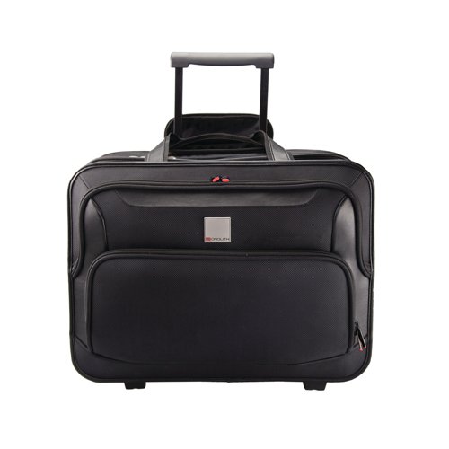 This Monolith nylon wheeled laptop case features a retractable handle which extends to 1 metre for easy mobility. Internally, the case features a padded laptop pocket for laptops up to 15.6 inches as well as a large pocket divided into 2 sections. Externally, the case features a front pocket organiser for quick access. This black case measures W425 x D200 x H325mm.