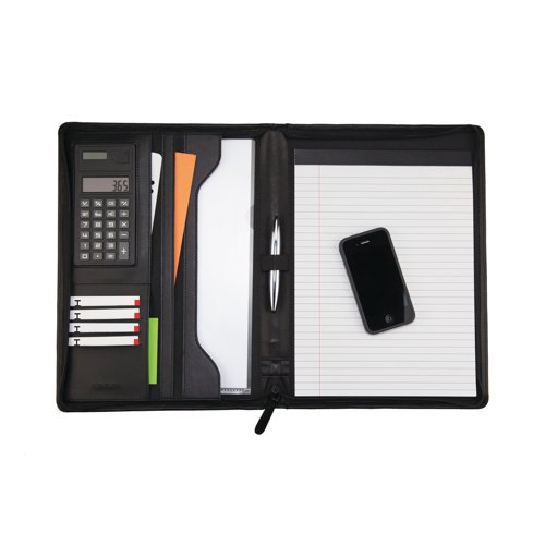 Monolith Leather Look Conference Folder with A4 Pad and Calculator Black 2914 | HM29140 | Monolith