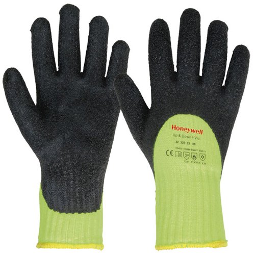 These winter gloves are ideal for the handling of frozen products in cold stores and for forklift operators. Featuring knitted acrylic brushed inside, High Visibility yellow liner, 3/7 crinkled latexcoating and enhanced protection against sharp objects. The shrink roughened surface ensures excellent grip. Protects against heat contact up to 250 degrees C.