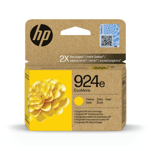 The HP 924E EvoMore ink cartridge is ideal for high-volume and sustainability-conscious business printing. Designed to print two times the pages as standard cartridges, have a lower carbon footprint and be easily recycled, HP EvoMore Original Ink Cartridges combine HPs legendary performance and quality with added sustainability features.