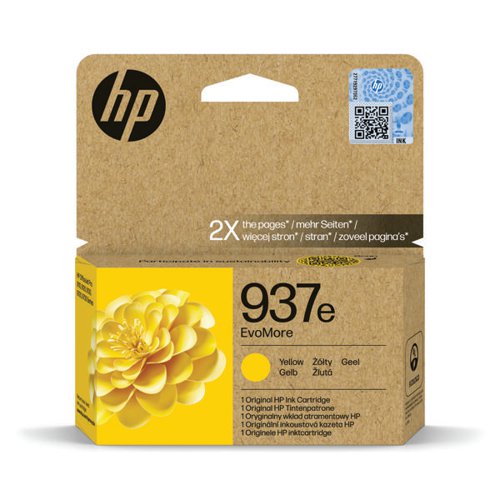 The HP 937E EvoMore ink cartridge is ideal for high-volume and sustainability-conscious business printing. Designed to print two times the pages as standard cartridges with half the carbon footprint and be easily recycled, HP EvoMore Original Ink Cartridges combine HPs legendary performance and quality with added sustainability features.