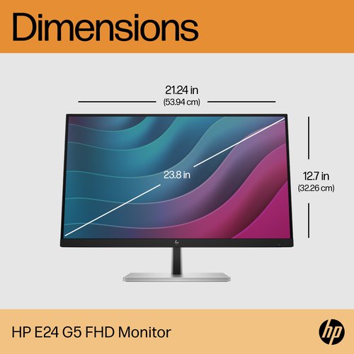 HP E24 G5 23.8 Inch FHD Monitor Black/Silver 6N6E9E9#ABU - HP6N6E9E9ABU