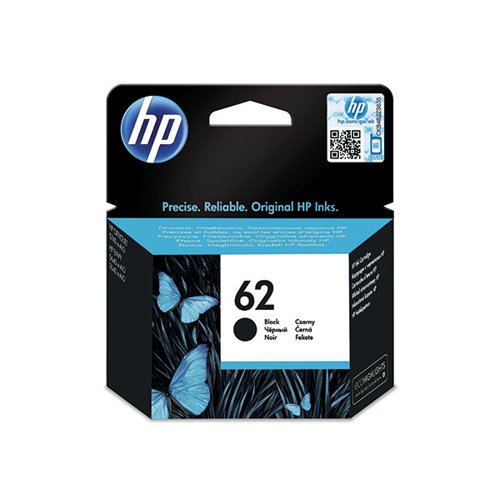 HP 62 Black Ink Cartridge (Standard Yield, 200 Page Capacity) C2P04AE
