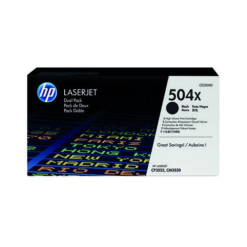 HP 504X Black High Yield Laserjet Toner Cartridge (Pack of 2) CE250XD