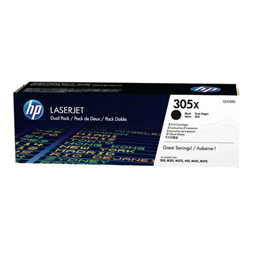 HP 305X Black High Yield Laserjet Toner Cartridge (Pack of 2) CE410XD