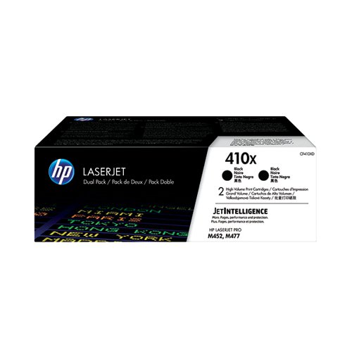 HP 410X High Yield Black Laserjet Toner Cartridge (Pack of 2) CF410XD HPCF410XD Buy online at Office 5Star or contact us Tel 01594 810081 for assistance