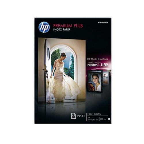 HP A4 White Premium Plus Glossy Photo Paper (Pack of 20) CR672A