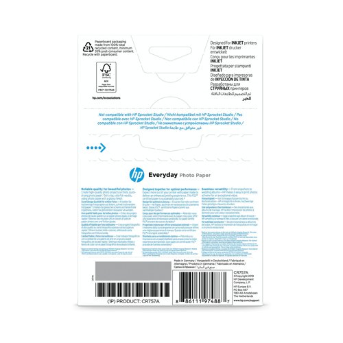 HP White 10x15cm Everyday Glossy Photo Paper (Pack of 100) CR757A - HPCR757A