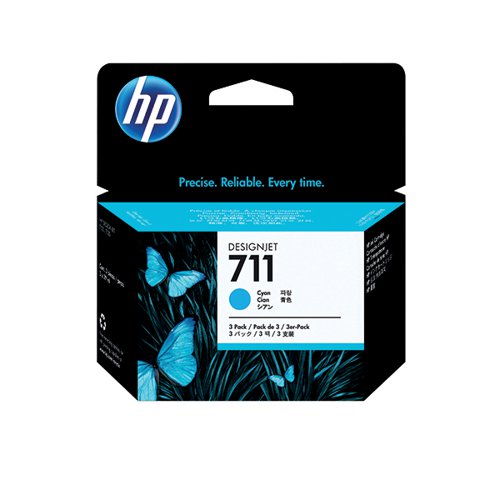 HP 711 Cyan Inkjet Cartridge Tri-Pack (Pack of 3) CZ134A Inkjet Cartridges HPCZ134A