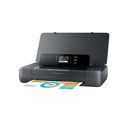 The HP Officejet 200 mobile inkjet printer offers a hardwearing and durable transportable, mobile printing solution. This printer is designed for mobile professionals who need to be able to print professional, quality documents directly from selected Bluetooth, enabled notebooks, smart phones and other mobile devices. 128MB DDR3 memory capacity. Includes software; HP Dropbox, HP Google Drive and Microsoft DotNet and Mac compatible. At just 348mm wide and weighing 2.2kg, it fits easily into a briefcase or a bag. Capable of printing in A4, using one standard print tray, it's ideal for printing important documents on the move. With a print speed of 9ppm mono, 6ppm colour and a print quality of up to 1200 x 1200 rendered dpi mono and up to 4800 x 1200 optimised dpi colour you're always going to get great prints on the go. All controlled via 9 front-panel buttons/2 LEDs (Wi-Fi On/Off, Wi-Fi Direct On/Off). Plug in your AC power source to charge within 90 minutes while the printer is off, with HP Fast Charge. For energy saving it features the HP Auto-Off Technology.