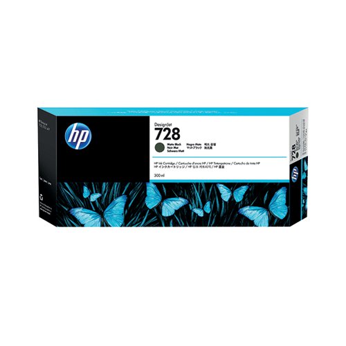 HP 728 DesignJet Matte Black Ink Cartridge 300ml F9J68A