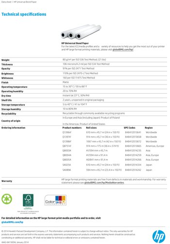 HP Universal Inkjet Bond Paper 914mm x45.7m Q1397A - HPQ1397A
