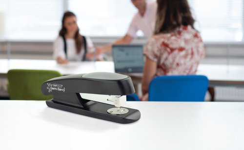 This durable, half strip Rapesco Sting Ray stapler features an all metal chassis and soft rubber top cap for stapling up to 20 sheets of 80gsm paper. The stapler uses standard 24/6mm and 26/6mm staples, is top loading and features a handy staple refill indicator. This pack contains 1 black stapler.
