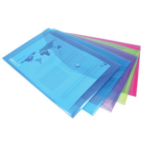 This foolscap size Popper Wallet is ideal for use at the office, home or education. It is popular as a general storage file for loose papers when attending meetings or keeping papers tidy for filing. Its large capacity will hold up to 150 pages and it also features a foldover flap with colour coordinated press-stud closure to keep papers secure. Under the curved flap you will also find a pen holder. Pack contains 20 popper wallets in assorted bright colours for easy colour-coordinated filing.