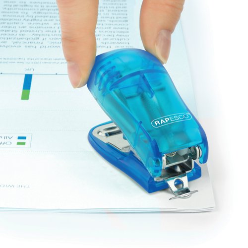 This set includes a handy 2-hole punch with fun, transparent blue ABS housing and a matching compact mini stapler. A box of 1,000 standard 26/6mm staples is also supplied with the set, for an immediate start. The compact design allows the set to fit easily in a work bag or larger pencil case, making it suitable for students or users on the move. The fun and colourful hole punch and Mini Bug stapler are capable of punching or stapling up to 12 sheets of 80gsm paper at a time. Practical for light-duty stapling and punching at home, school or office. The stapler is quick and simple to refill thanks to the top-loading mechanism, and the integrated staple remover at the rear removes staples easily without damaging the paper.