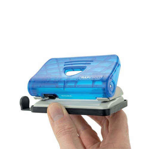 HT04037 Rapesco 2 Hole Punch Mini Stapler and 26/6mm Staples Set Transparent Blue