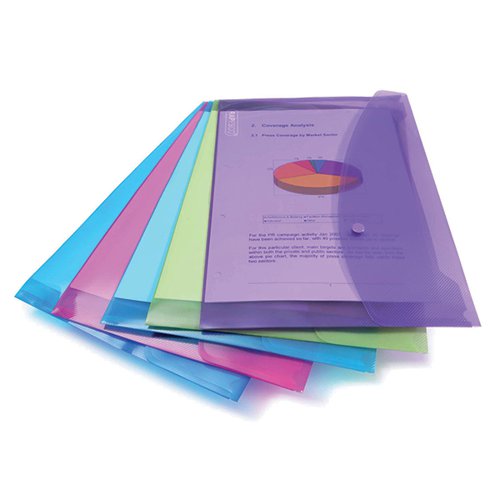 Rapesco Popper Wallet Foolscap Assorted (Pack of 5) 0688 HT17015 Buy online at Office 5Star or contact us Tel 01594 810081 for assistance