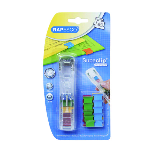 Rapesco Supaclip 40 Dispenser Multicoloured with 25 Clips A25B