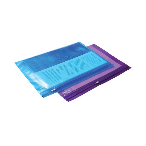 These lightweight, flexible Rapesco Zippi A4+ bags are ideal for filing and storage of A4 documents, stationery, small accessories and more. The bags are transparent for easy viewing of contents, with a metal zip to help keep contents secure. This assorted pack contains 25 bags in blue and pink.