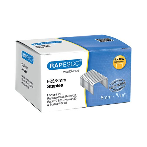 Rapesco 923/8mm Staples (Pack of 4000) S92308Z3 HT92308 Buy online at Office 5Star or contact us Tel 01594 810081 for assistance