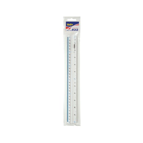 Perfect for measuring with precision, this metric and imperial ruler from Helix features a raised centre finger grip for ease of use. The clear, transparent design gives a level of flexibility when drawing and measuring straight lines. Supplied in a pack of 10, the ruler is imprinted with easy to read black and blue graduations.