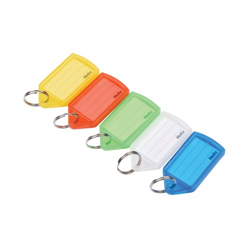 HX31352 | Identify keys, luggage and more with this pack of 50 Helix Sliding Key Fobs in assorted colours. These large key fobs, measuring 60x38mm, can be clipped on to keys or bags and feature an insert label under a sliding cover for easy identification. They are supplied in an assortment of colours, allowing you to colour code different keys.